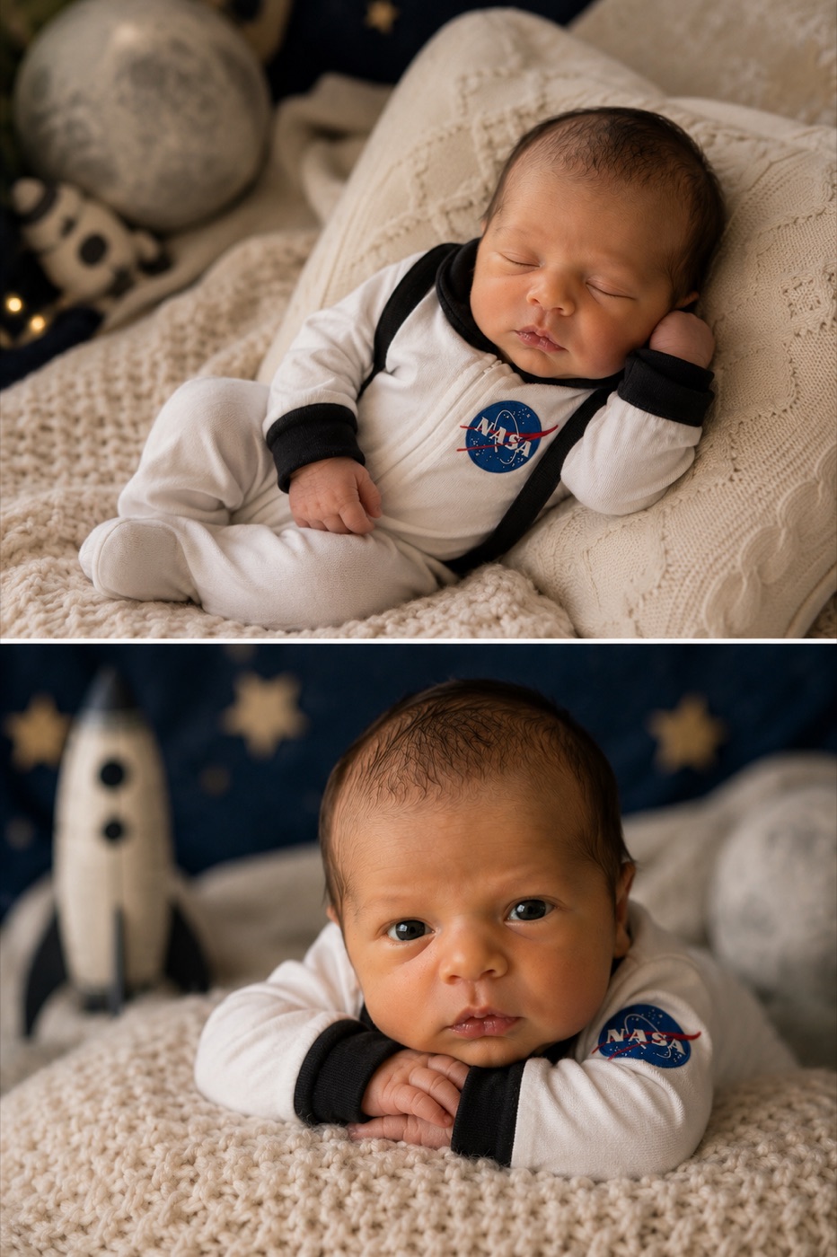 Coleção Space Explorer — ensaio newborn Fine Art espacial