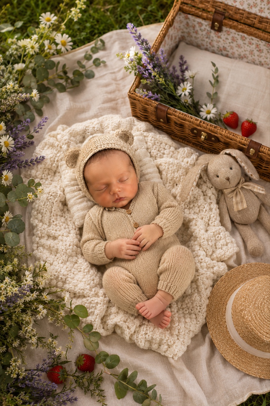 Coleção Piquenique — ensaio newborn Fine Art ao ar livre