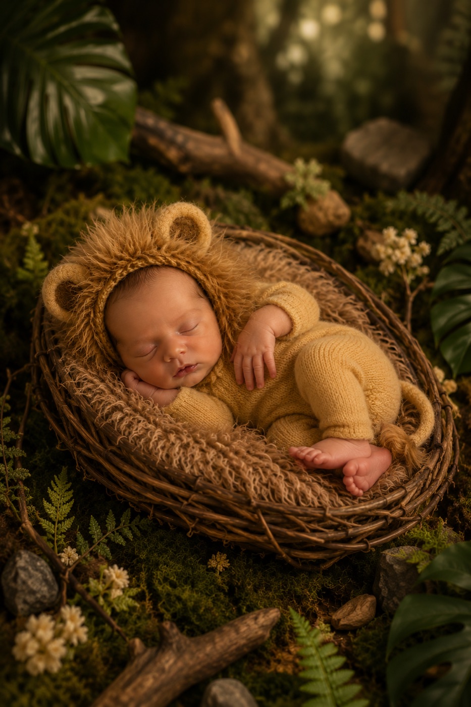 Coleção Safari — ensaio newborn Fine Art em tons de savana